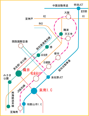 (地図)金熊寺梅林への交通−電車及び自動車道の路線図