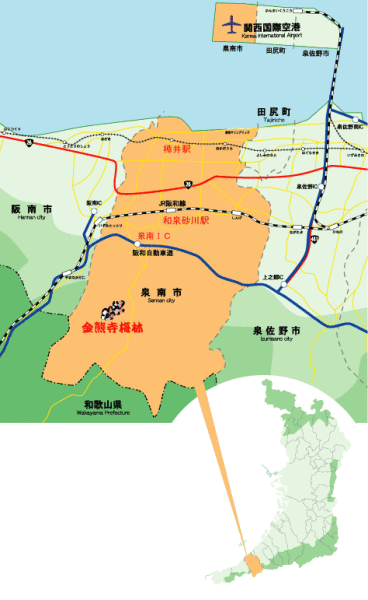 (地図)金熊寺梅林への交通−電車及び自動車道の路線図