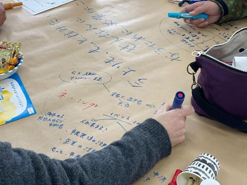 模造紙に書き込む様子