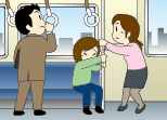 (イラスト)電車・地下鉄・バスに乗車中地震が起こったとき