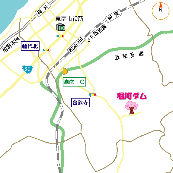 （地図）堀河ダムの桜マップ