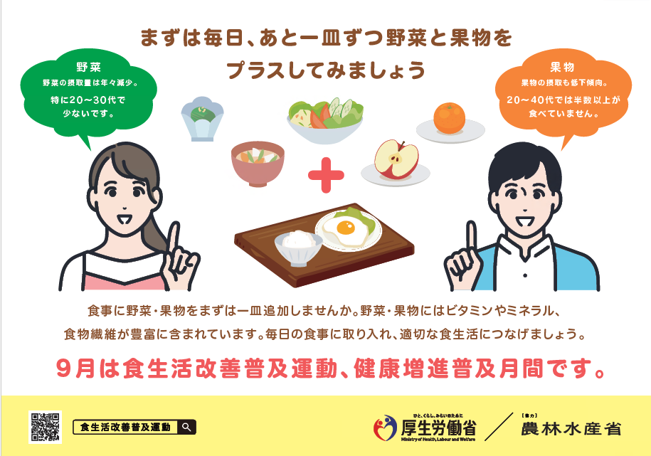 9月は食生活改善普及運動、健康増進普及月間です。