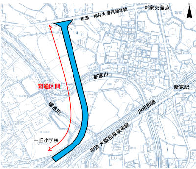 砂川樫井線新家工区の位置図
