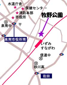 牧野公園の地図。詳細は以下