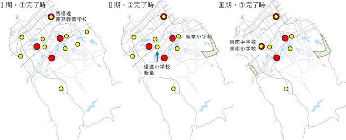 新B案の各期末における学校位置図